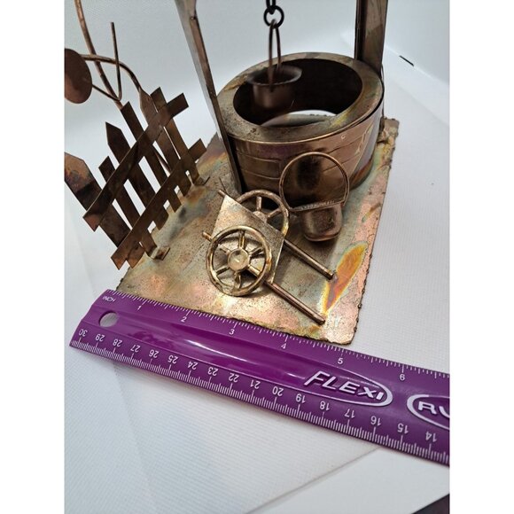 Copper Tin 3D Sculpture Music Box Wishing Well Buckets Wheelbarrow Hong Kong VTG - Picture 7 of 9